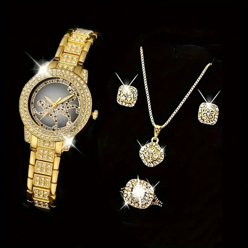 Luxury Watch Gift For Her - 5pcs/set Jam Tangan Wanita Cheetah Leopard