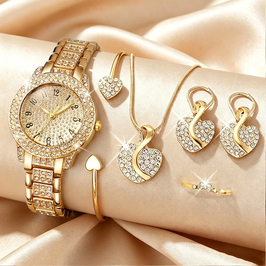 6PCS Set Perhiasan Jam Tangan  - Open Heart Watch ulasan dan harga